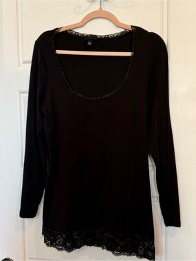 torrid Black Long Sleeve Tee with Lace Hem
